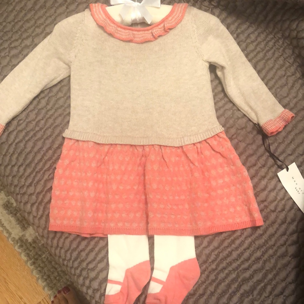 Baby girl dress tights set 3-6 months new fall set